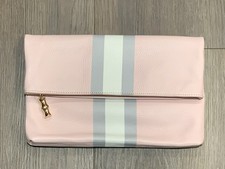 J.McLaughlin Sienna Clutch Pink Leather Stripe Bag Bamboo Zip New Without Tags