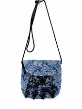 Blue & Black Lace Crossbody Purse With Zipper Enclosure