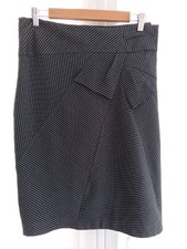 Debbie Shuchat Pencil Skirt Women's Striped Bow Lined Vent Back Black Size 12