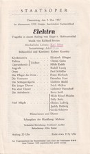 Opera Programme 1957 Vienna Elektra Karl Böhm Christl Goltz Elisabeth Höngen