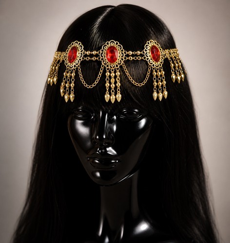 Gold red gem head - red, hair