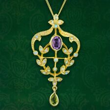 Edwardian Style Suffragette Pendant Necklace Amethyst Opal Peridot