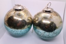 2x Extra Large 4” Crackle Glass Gold Bauble, Christmas Decoration, Witches Ball