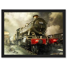 Steam Train Vintage Colour A4 Framed Wall Art Print