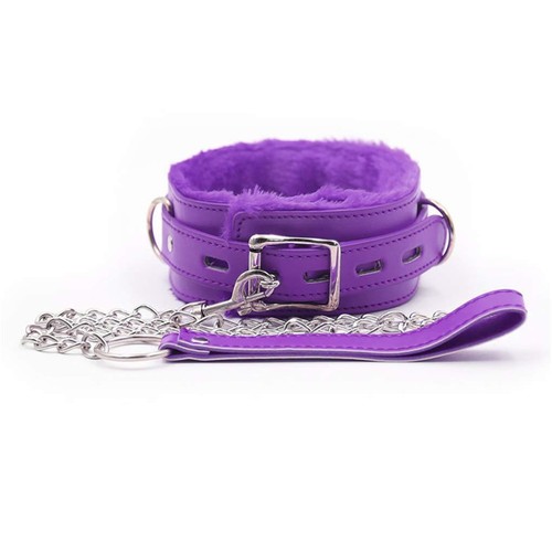 Purple furry bondage collar - purple,