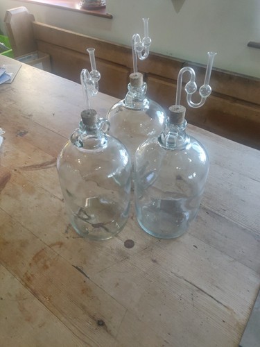 One gallon glass demijohns - one,