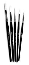 PACK 5 ROUND WHITE SYNTHETIC SABLE ARTIST PAINT BRUSHES MIXED SIZES  2 4 6 8 10