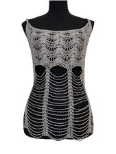 Vintage Y2K Victorias Secret Chainmail Beaded Crochet Mesh Top Metallic M L