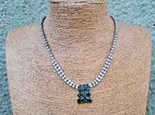 Vintage Necklace,Emerald Glass,Rare Foil Backed,1930's French Coquette,42cm 196