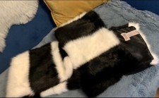 Fab Tif & Tiffy Long Faux Fur Soft Black & White Winter Scarf Stole Shawl New