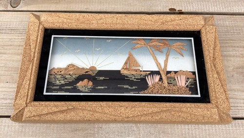 Vintage carved cork picture - carved,