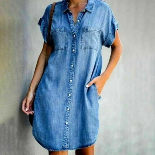 Summer women denim midi dress - summer,