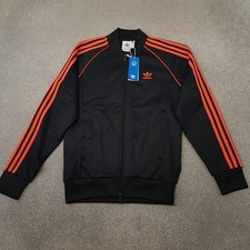 Adidas Mens Track Jacket Small Black Orange Trefoil Firebird Originals SST Gym