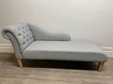 Chaise Longue Sofa Handmade Accent Chair Light Grey Linen Fabric NEW