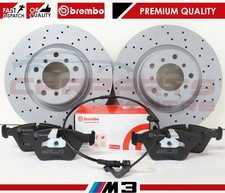 FOR BMW M3 E46 3.2 FRONT PERFORMANCE DRILLED BRAKE DISCS BREMBO PADS WEAR SENSOR