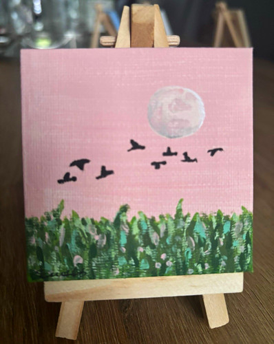7x7cm canvas painting pink - 7x7cm,