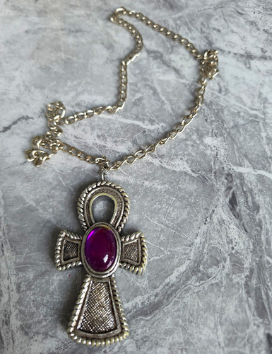 Silver toned ankh necklace - silver,