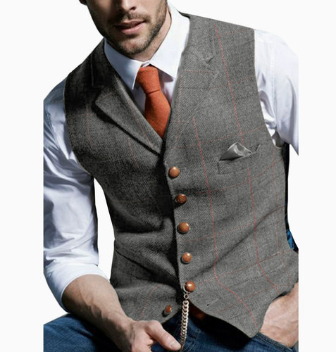 Mens suit vest tweed plaid - vest,