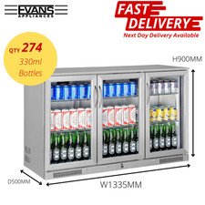 Commercial Hinged Triple Door Bottle Cooler Drinks Chiller Beer Fridge Stainless