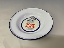 New Falcon Vintage White Enamel Blue Rim Soup Pies Tarts Deep Plates  22cm 24cm