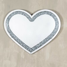 Love Heart Shaped Wall Mirror Sparkly Silver Diamond Crush Crystal 80x70cm