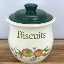 Vintage Cloverleaf Peaches & Cream Ceramic Biscuit Jar Barrel Country Kitchen 7"