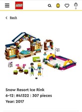 Used Lego Friends Snow Resort Ice Rink, Set 41322, Age 6-12