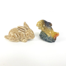 2 x Wade Whimsies Bunny Rabbit and Fish Miniature Porcelain Figurines