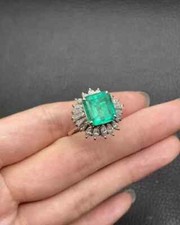 4.50 Ct Zambian Emerald & Diamond Woman's Jewelry" "14K White Gold Solid Ring:
