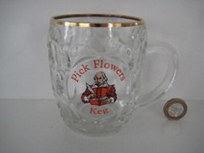 VINTAGE PICK FLOWERS KEG OLD DIMPLED HALF PINT GLASS BEER TANKARD CROWN STAMP