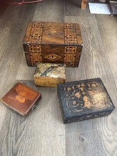 4 Small Antique Inlaid / Decorated Boxes for Restoration - 4 Interesting Pieces!