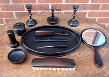 Victorian ebony vanity set dressing table grooming ring tree make up mirror etc