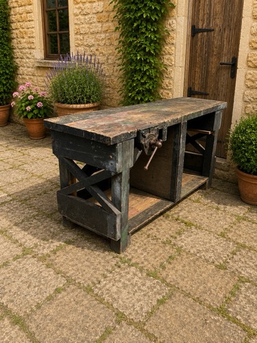 Antique workbench with - workbench, vice