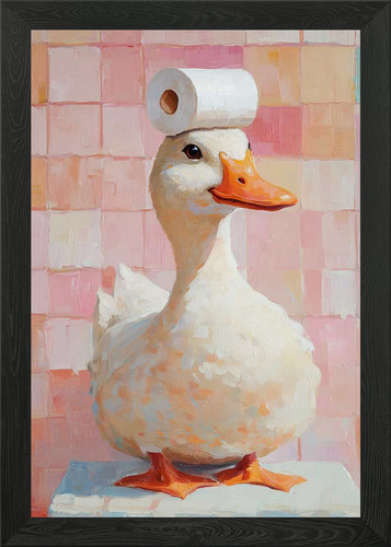 Duck with toilet paper hat - toilet,