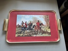 Vintage Woodmet 1950's Metal Handled Serving Tray with Country Hunting Scene