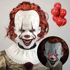 Halloween Scary Clown Pennywise IT Full Latex Mask Red LED Eyes Horror Cosplay
