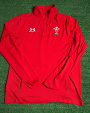 Wales Rugby Under Armour Red Quarter Zip Pullover Jumper | Adults Mens Large Top