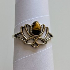 Sterling Silver  925 Lotus Flower Ring Tigers Eye Size R