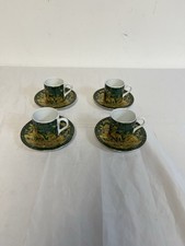 Set Of Four Egyptian Pharaoh Porcelain Cup / Saucer Lotus Green Gold