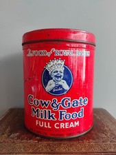Vintage Cow & Gate Milk Food Full Cream Bright Red Round Tin "Smiler" Baby