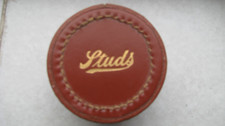Antique Leather Stud or earrings Travel storage box with original glass insert