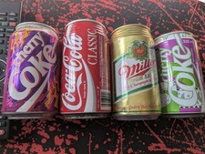4x Vintage Cherry Coke Cans From Early 1990S Miller Coke