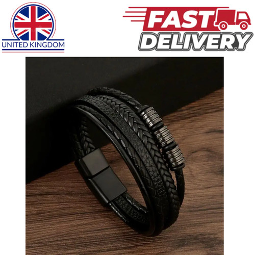 Mens leather bracelet - bracelet, braided