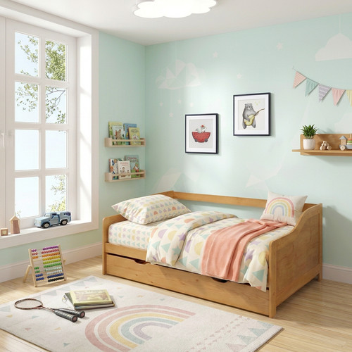 3ft wooden trundle bed - wooden, bed,