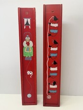 Vintage 2 Pcs Painted Granny / Sheep Red Wooden Knitting Needle Storage Box 44cm