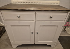 Solid wood sideboard storage cupboard 2 door 2 drawers grey white brown chrome