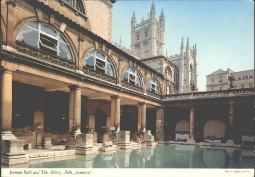 Roman bath abbey postcard - bath, uk