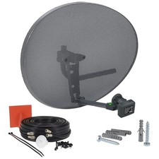80cm Zone 2 Satellite Dish, Quad LNB + 15m Black Twin Cable Kit For Sky Freesat