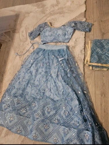 Neon blue embroidered net - neon,