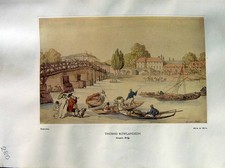Antique Old Print 1937 NettlefGrundy Water Hampton Bridge Thomas Rowlandson